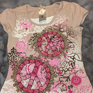 Ladies Nitworks Boho Hippy Flower Child Half Sleeve Cropped Graphic T-Shirt XL